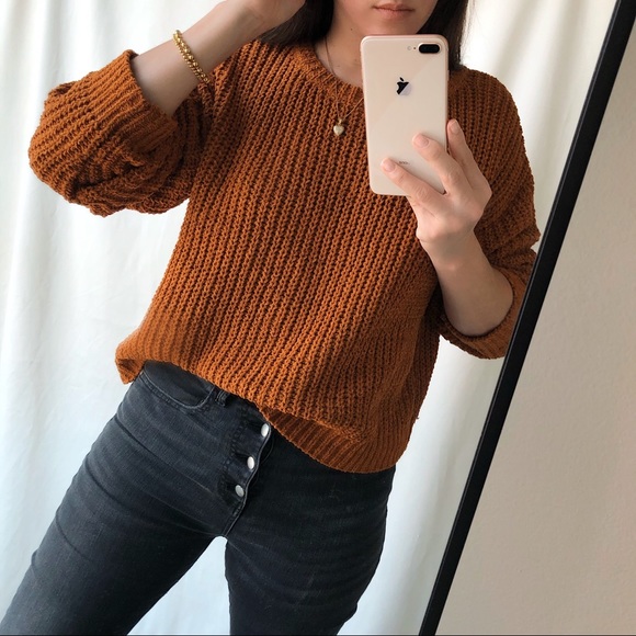 CHENILLE CABLE KNIT SWEATER — In Rust - Picture 7 of 7